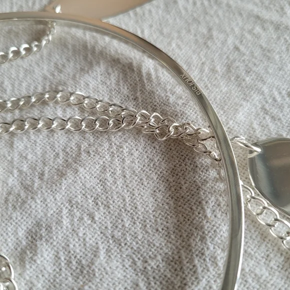 Sterling silver brass leaves chain long necklace windchime long collar - Picture 4 of 5